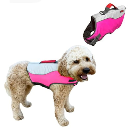 Water Float Dog Flotation Life Jacket Vest, Swimming Float Aid with Safety Handle, Adjustable Comfortable Durable Preserver High Buoyancy Coat (Pink, Medium) - color: Pink, size: Medium