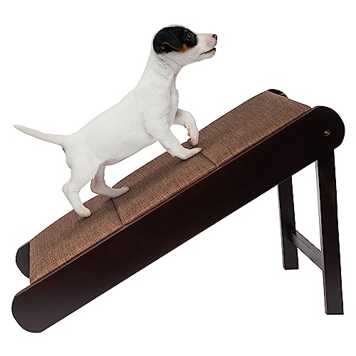 Pet Ramp - Foldable Wooden Dog Ramp for Getting onto Beds, Couches, or Into Vehicles - Dog Accessories for Small Dogs by PETMAKER (Brown) - color: Brown