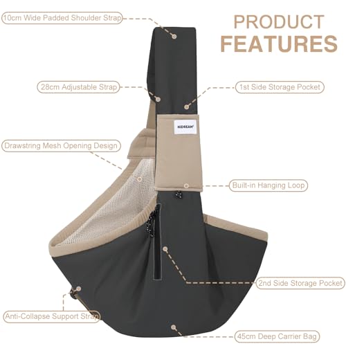 Dog Sling Carrier, Small Dog Carrier Sling for Cats & Puppies 20 lbs, Dog Carry Bag with Pockets, Light Water-Resistant Nylon, Pet Sling Carrier for Senior Pet Walks,Travel, Crowds,Home(Charcoal Gray) - color: Charcoal Gray