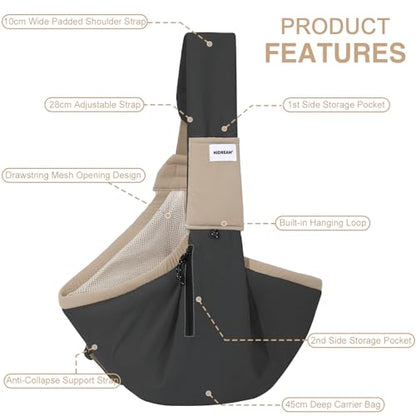 Dog Sling Carrier, Small Dog Carrier Sling for Cats & Puppies 20 lbs, Dog Carry Bag with Pockets, Light Water-Resistant Nylon, Pet Sling Carrier for Senior Pet Walks,Travel, Crowds,Home(Charcoal Gray) - color: Charcoal Gray