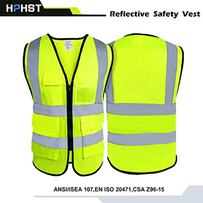 5 Pockets High Visibility Reflective Safety Vest,Zipper Front, Meets ANSI/ISEA Standards - color: Yellow, size: Small
