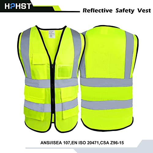 5 Pockets High Visibility Reflective Safety Vest,Zipper Front, Meets ANSI/ISEA Standards - color: Yellow, size: Medium