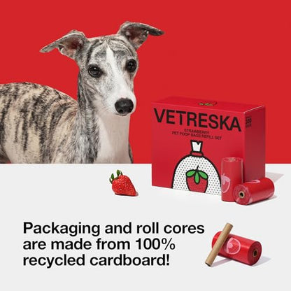 VETRESKA Strawberry Scented Dog Poop Bags, Leak Proof, Extra Thick and Large Pet Waste Bags for Dogs Walking and Cat Litter, 20 Refill Rolls, 300 Bags, Red - size: 1 Count (Pack of 300), style: Strawberry