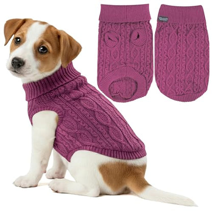 Parisian Pet Dog Sweaters - Pull Over, Turtle Neck Dog Sweater - Cable Knit Raspberry Thick Pet Sweater - Fall, Winter Pet Clothes - Flexible Arm Holes Sweater - XS