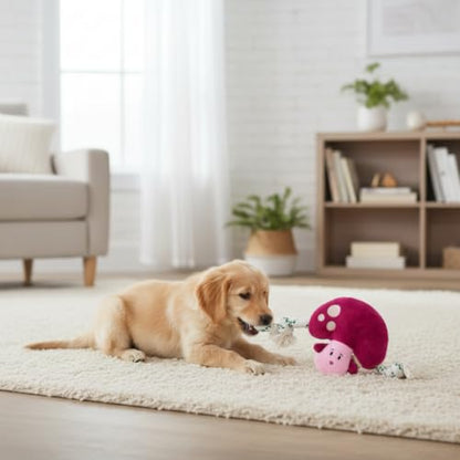 Green Sheep Puppy Plush Dog Toy, No Stuffing Squeaky Toy with Recycled Cotton Rope for Teething, Comfort and Gentle Play, Small Dogs and Puppies, Mushroom - color: Mushroom