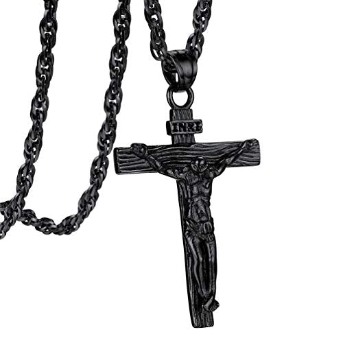 PROSTEEL Cross Necklace for Men Women, 316L Stainless Steel Dog Tag Cross/Dog Tags Military, Jesus Crucifix, Snake Cross, Black/Gold/Silver/Rose Gold/Blue Tone Cross Pendant, Come with Box - color: 1. Black, style: 8. Jesus Cross