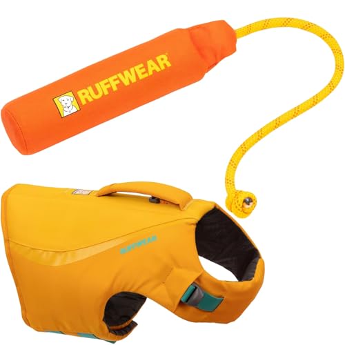 Ruffwear, Float Coat Dog Life Jacket & Lunker Toy Bundle – Adjustable Dog Life Vest for Swimming with Floating Tug Toy for Fetch & Water Play, for Small, Medium & Large Dogs, Wave Orange, Large