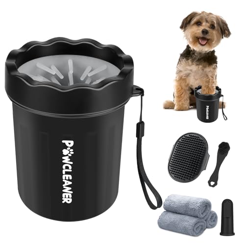 Professional 7 in 1 Dog Paw Cleaner for Dogs & Cats - Includes 1 Portable Paw Washer, 1 Bath Brush, 2 Dog Toothbrushes and 3 Absorbent Towels Note: Fits Paws up to 2 Inches Wide (Small, Black) - color: Black, size: Small