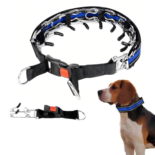 Reflective Dog Training Collar with Quick Release Buckle,Adjustable Stainless Steel Dog Collar with Soft Nylon Cover for Small Medium Large Dogs(Blue,M(16-19" Neck,3mm)) - color: Blue, size: M