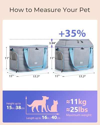 Top-Expandable Pet Carrier: NOBLE DUCK Airline Approved Pet Travel Bag for Cats/Dogs Up to 20 Lbs | Soft-Sided, Multi-Sided Breathable with Anti-Escape Zipper & Privacy Curtain to Reduce Stress - color: 2-Green, size: Medium