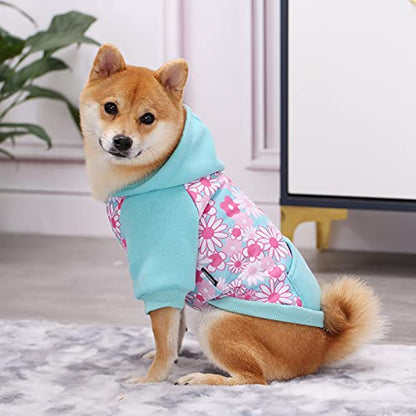 Blue Puppy Dog Hoodies for Small Medium Dogs, Christmas Hooded Sweatshirt with Pocket Pet Cat Hoody Clothes Sweaters Fleece Coat Dog Costume Winter - color: Blue flowers, size: X-Large