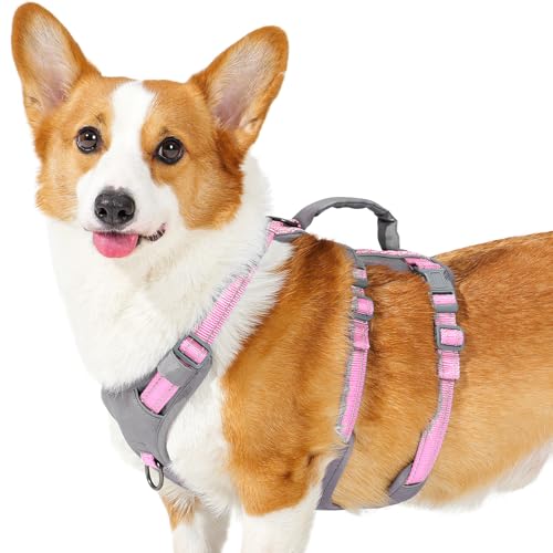 Huntboo Reflective Dog Harness with Handle, Escape Proof, No Slip, Breathable, Lightweight, Adjustable Lift Harness for Small, Medium, and Large Dogs Walking, Training, and Running Gear(Light Pink,M) - color: Light Pink, size: Medium (Pack of 1)