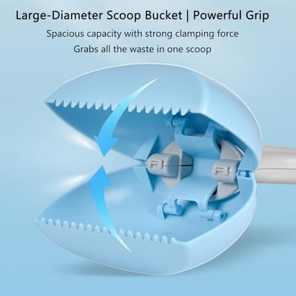 Pooper Scooper with Long Handle 28”, Heavy Duty & Foldable, No Touch Waste Pickup Tool for Large Medium Small Dogs,Portable for Lawn Grass Dirt Gravel, Includes 1 Rolls Waste Bags (Blue-Large) - color: Blue-Large