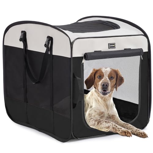 DONORO Dog Kennels and Crates for Medium Dogs, Portable Pop Up Indoor Pet Cage with Sturdy Wire Frame, Collapsible Travel Crate Soft Sided Cat Bag Escape Proof (Black, 24.0" L x 16.0" W x 19.0" H) - color: Black, size: 24.0"L x 16.0"W x 19.0"H