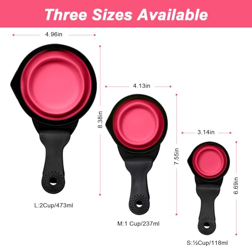 Collapsible Dog Food Scoop Foldable Pet Food Bag Clip 3 in 1 Multi-function Silicone Cat Food Measuring Cup Scoop Dog Food Scooper Pet Food Storage Clip (Rose Red, 1/2 Cup Capacity(1 Pack)) - color: Rose Red, size: 1/2 Cup Capacity(1 Pack)