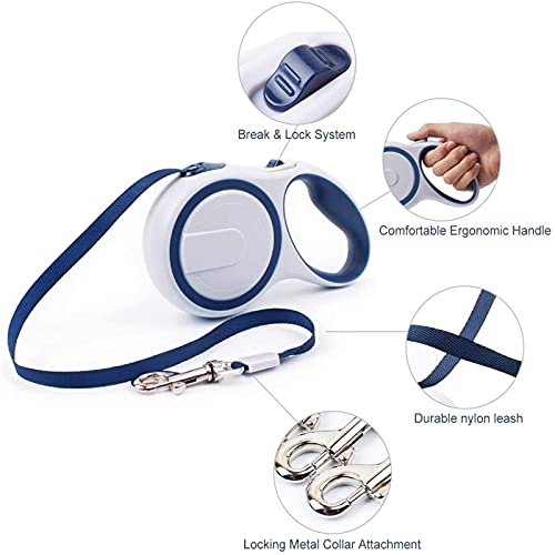 Retractable Dog Leash for Small Medium Dogs up to 88lbs, 10/16Ft Strong Nylon Tape, One-Handed Brake, Pause, Lock(Blue,3m) - color: Blue, size: 3m