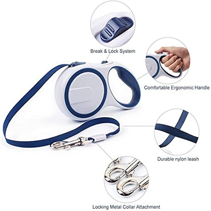 Retractable Dog Leash for Small Medium Dogs up to 88lbs, 10/16Ft Strong Nylon Tape, One-Handed Brake, Pause, Lock(Blue,3m) - color: Blue, size: 3m