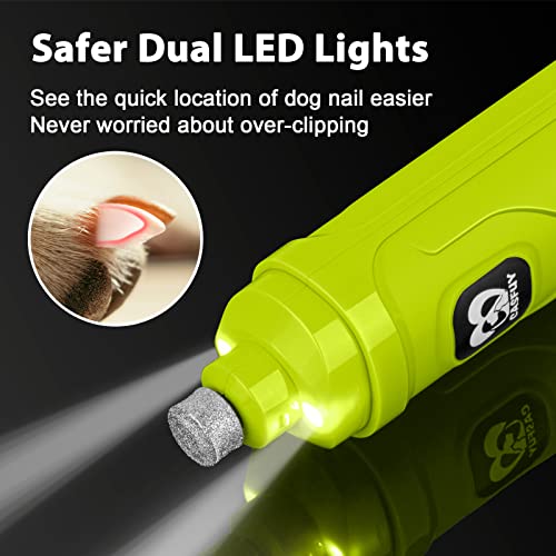 Casfuy Dog Nail Grinder with 2 LED Light - New Version 2-Speed Powerful Electric Pet Nail Trimmer Professional Quiet Painless Paws Grooming & Smoothing for Small Medium Large Dogs(Green) - color: E-Green