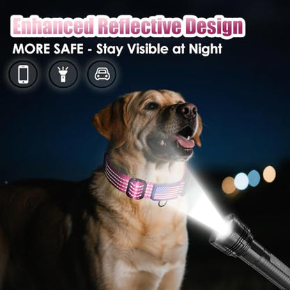 Martingale Dog Collar, Reflective No Pull Training Collar with Quick Release Buckle & USA Flag, Heavy-Duty Nylon, Adjustable for Small Medium Large Dogs (L,Hot Pink - color: Hot Pink with Flag, size: L (1" x 19"-26")