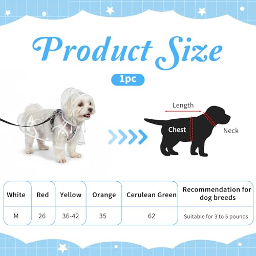 Clear Dog Raincoat for Small Medium Dogs Waterproof Hooded Pet Poncho with Adjustable Snaps Leash Hole Packable Rain Coats Lightweight Cape for Bichon Poodle (3-6lbs) (Medium)