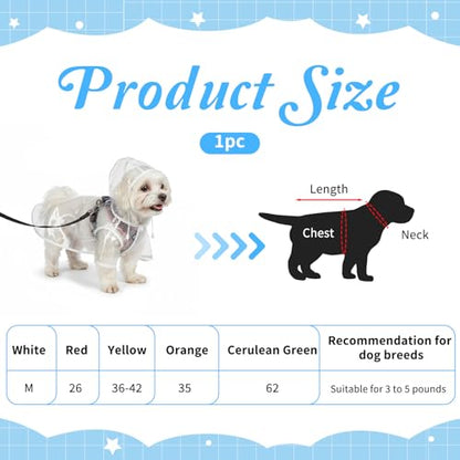 Clear Dog Raincoat for Small Medium Dogs Waterproof Hooded Pet Poncho with Adjustable Snaps Leash Hole Packable Rain Coats Lightweight Cape for Bichon Poodle (3-6lbs) (Medium)