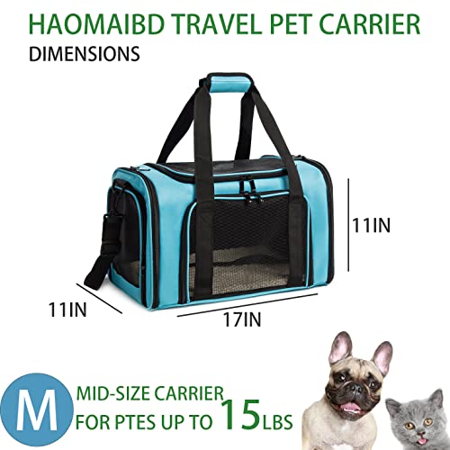 Cat Carrier Dog Carrier Pet Carriers for Medium Small Cats Dogs Puppies up to 15 Lbs,TSA Airline Approved Small Dog Cat Carriers Soft Sided,Collapsible Travel Puppy Carrier (Medium, Blue)