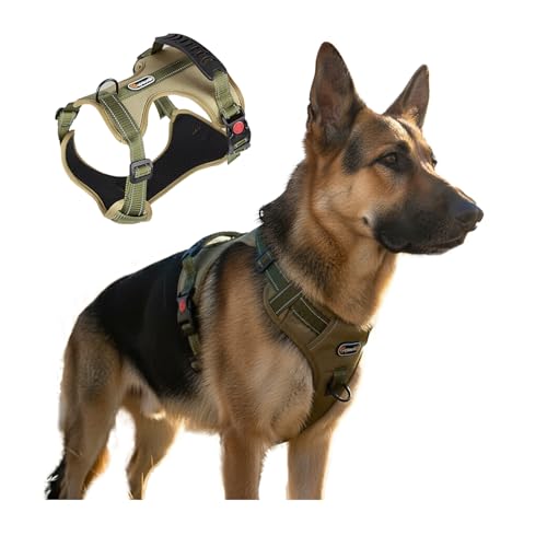 L Size Tactical Dog Harness No Pull Adjustable Pet Vest Collars with Handle and Reflective Trim, Training Harnesses for Boy and Girl Large Dogs and Medium Small Size Pet - color: KHAKI GREEN, size: L