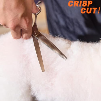 High-end Professional Dog Grooming Curved Thinning Scissors Teeth Blending Shears Pet Texturizing Thinner Blender Shears 7 Inch Extremely Very Sharp Made Of Stainless Steel Alloy For Dog Cat Groomer - style: 7inch Tiny Teeth Curved Thinning