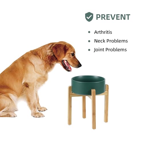 Havniva 8.3” Dog Bowls Elevated Ceramic Dog Food and Water Bowl, Raised Dog Water Bowl with Stand Non-Slip Rubber Base Large Capacity Feeding Pet Food Bowl for Large Dogs - color: Matte Dark Green - Bowl+Stand, size: 8.3 Inch