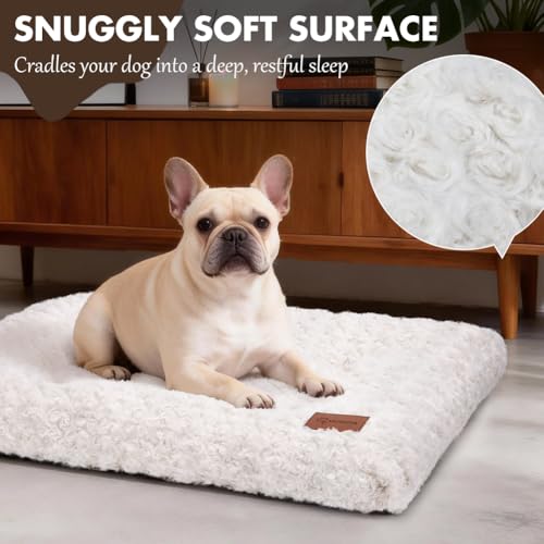 Dog Bed Crate Pad - Rosette Pattern White Velvet Pet Bed Anti-Slip Comfy Kennel Pad for Crates Rosette White S - color: Rosette Pattern White, size: Small 24"x18"