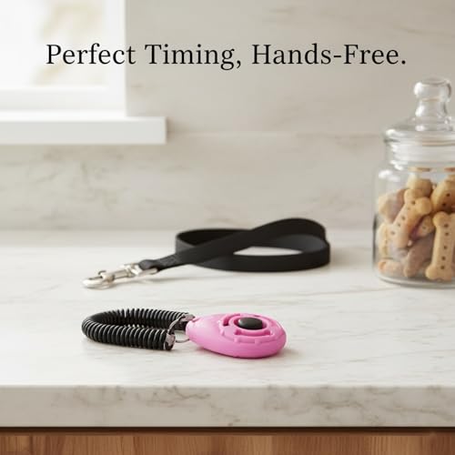 Dog Training Clicker with Wrist Strap - Ergonomic Mechanical Sound Signal for Obedience & Trick Training, Durable PP Plastic (1 Pack) - color: Pink