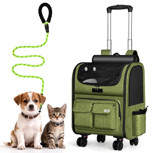 MGB Cat Carrier with Wheels, Foldable Rolling Pet Carrier with Removable Wheels, Cat Rolling Bag 21.3"x15"x12.2" for Cats & Dog for Travel, Outdoor, Vet Visits, Indoor. Olive Drab (Not for Airline) - color: Green