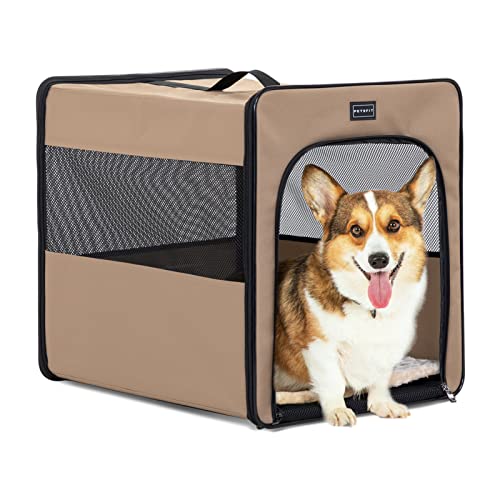 PETSFIT Collapsible Dog Crate, Dog Travel Crate - 24 Inch with Thicken Mat, Easy to Fold, Sturdy and Portable, Perfect for Traveling, Soft Sided Dog Crate Khaki - color: Khaki, size: 24.0"L x 18.0"W x 21.0"H
