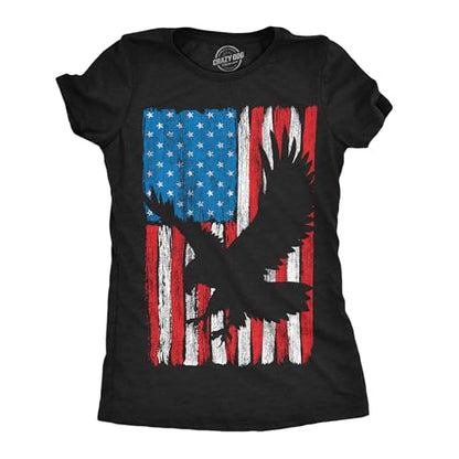 Womens Patriotic T Shirts Funny Fourth of July Tees for Women on Independence Day - color: Heather Black - Eagle in Flag, size: XX-Large