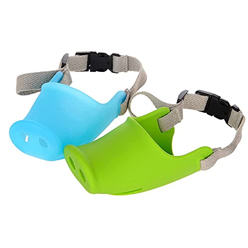 HOWWFALY Silicone Dog Muzzle, Soft Muzzle for Small Medium Dogs Poodle Corgi Dachshund，Pig Mouth Shape Breathable Dog Mouth Covers to Prevent Bite Chew and Call with Adjustable Strap (Green, Small) - size: Small