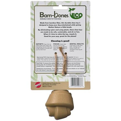 SPOT Bam-Bones Eco Knotted Bone, Chicken Flavor, Durable Plant-Based Nylon-Free Dog Chew Toy for Moderate Chewers up to 70lbs, 7.5 Inch
