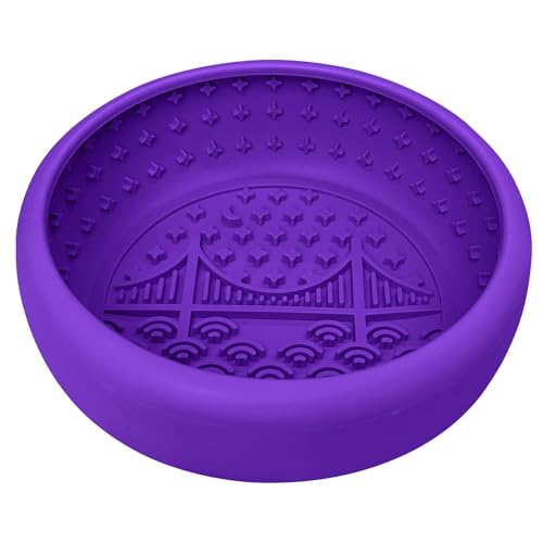 Dog Lick Bowl, BPA Free Silicone Slow Feeder Licking Mat with Strong Suction, Non-Slip Freeze Licking Bowl for Anxiety Relief & Boredom, Dishwasher(Purple, Large) - color: Purple, size: Large