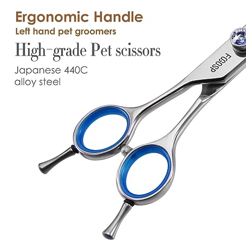 Left Handed Curved Scissors for Dog Grooming Professional 8 inch Long Downward Curved Shears Grooming for Poodle Large Dogs Pet 30°Japanese 440C Stainless Steel (8.0 curved) - size: 8.0 inch, style: Curved Shears