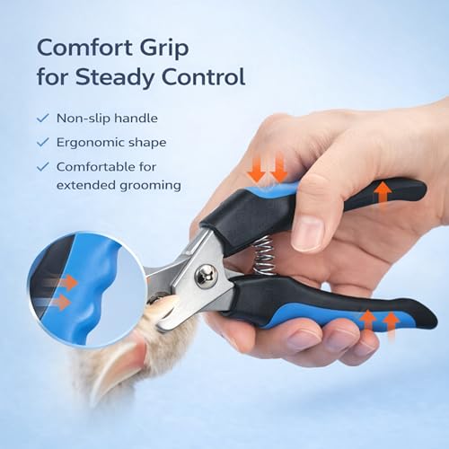 Dog & Cat Nail Clippers & Trimmers - Extra Sharp Dog Clippers with Stainless Steel Blades & Safety Guard to Avoid Overcutting - Ergonomic Cat Nail Clippers with Non-Slip Grip & Lock Feature - color: Blue