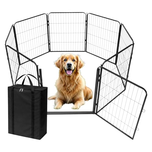 Dog Playpen w/Carrying Case for Indoor or Outdoor Use – 32 Inch, 8 Black Panels - Portable Metal Exercise Pen for Small & Medium Dogs - Pet Fence Kennel Crate for House, RV, or Travel - color: Black, size: 32 Inch