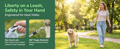 Retractable Dog Leash for Small Medium Dogs One-Click Brake & Lock Anti-Slip Ergonomic Handle 360° Tangle-Free Zinc Alloy Hook Durable ABS Casing-9.84feet Green - color: Green, size: 1
