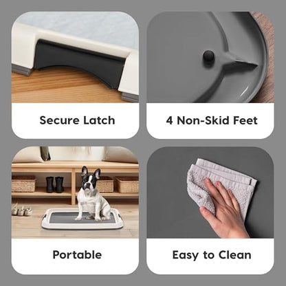 IRIS USA Pee Pad Holder for Dogs and Puppies, Potty Training Tray with Secured Latches, Non-Skid Feet, Leak Protection, Easy Clean Surface, Fits 17"x 23" Puppy Pads Size, Dark Gray - color: Dark Gray, size: 17" x 23"