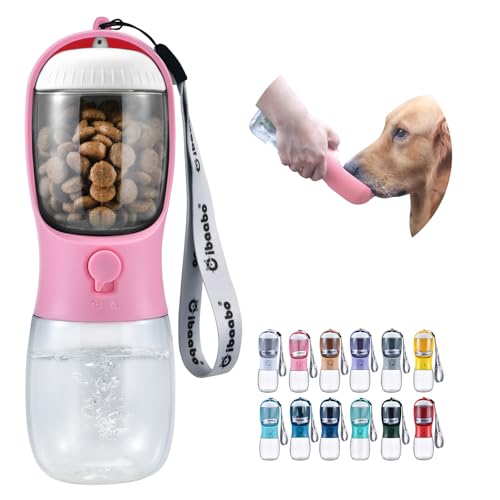 Cibaabo Dog Water Bottle with Food Container, Travel Puppy Water Bowl, Portable Pet Dispenser, Girl Dog Mom Gifts Accessories Stuff Essentials Necessities for Yorkie Chihuahua Cat Walking and Hiking - color: #04 Pink, size: 10oz