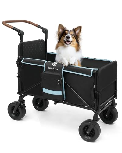 Snagle Paw Extra Large Dog Stroller,Wagon Cart for Medium Large Dogs up to 120lbs | All Terrain Foldable Pet Stroller with Ramp & Tailgate (Extra Space), Adjustable Handle & One-Step Brake - color: blue