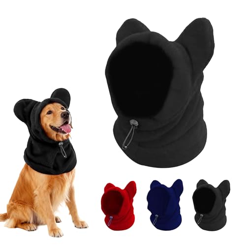 Dog Snood Winter Hood with Ear Protection, Fleece Neck Warmer for Dogs, (Black, Small) - color: Black, size: Small