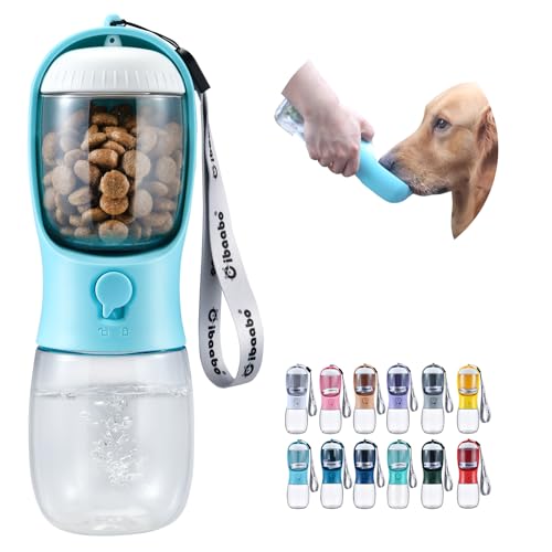 Cibaabo Dog Water Bottle with Food Container, Travel Puppy Water Bowl, Portable Pet Dispenser, Dog Gift Stuff Accessories Items, Puppy Essentials Necessities for Yorkie Cat Walking and Hiking - color: #01 Blue, size: 10oz