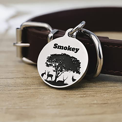 Deep Engraved Dog ID Tag Stainless Steel Personalized Customized Unique Pet ID Card Wolf Round (Jungle S) - size: Jungle S