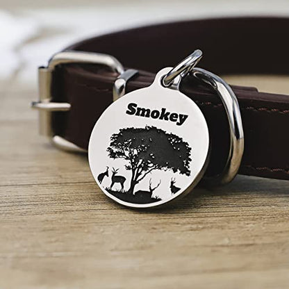 Deep Engraved Dog ID Tag Stainless Steel Personalized Customized Unique Pet ID Card Wolf Round (Jungle M) - size: Jungle M