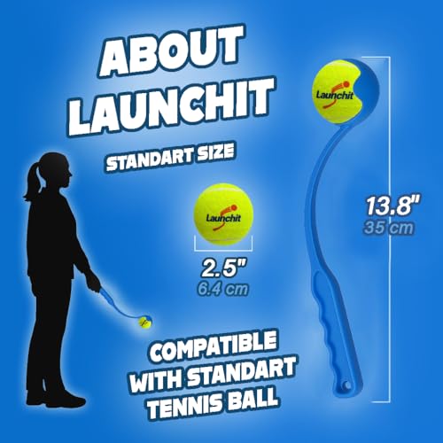 Dog Ball Launcher, Tennis Ball Thrower, Compact Design 13.8" Stick with Medium 2.5" Ball (Blue) - color: BLUE
