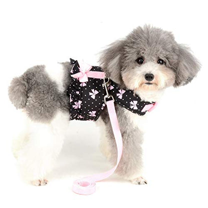 Zunea No Pull Small Dog Girl Harness Dress Escape Proof Cat Kitten Vest Harness Leash Set Step-in Soft Cotton Padded Polka Dot Jacket Chihuahua Puppy Clothes with Cute Bow for Walking Black M - color: black bows, size: M (Chest:16.9-17.7", Neck:10.6-11.4"